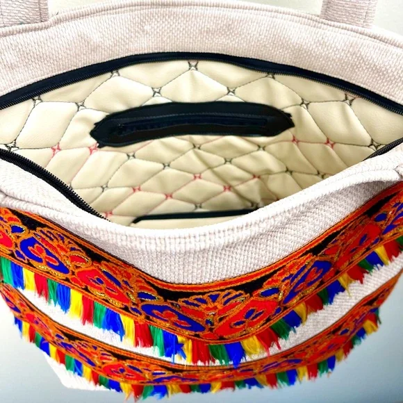 Boho Tote Bag, Extra Large Carryall, Ethnic Embroidered, New, Hippie, Red, XL - Picture 4 of 13